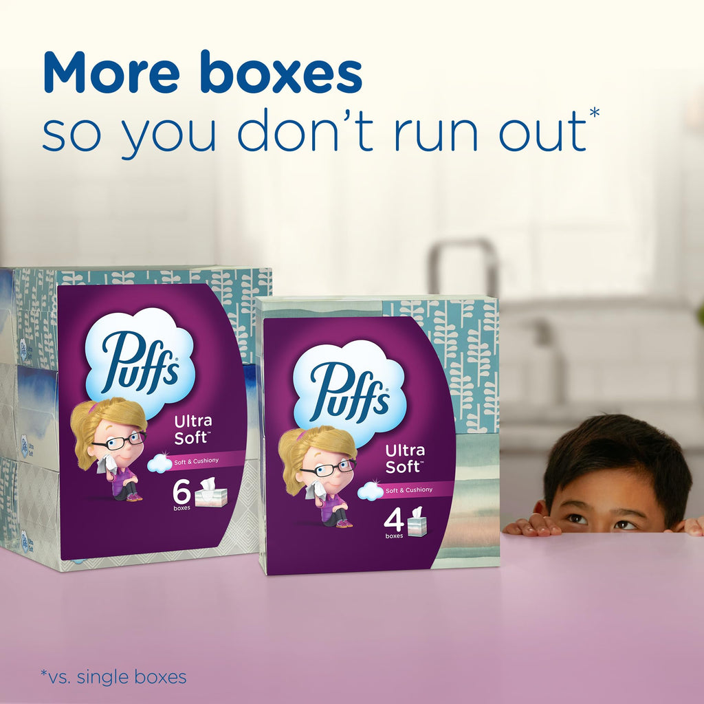 Puffs Ultra Soft Facial Tissues, 4 Mega Cube Box, 72 Facial Tissues Per Box