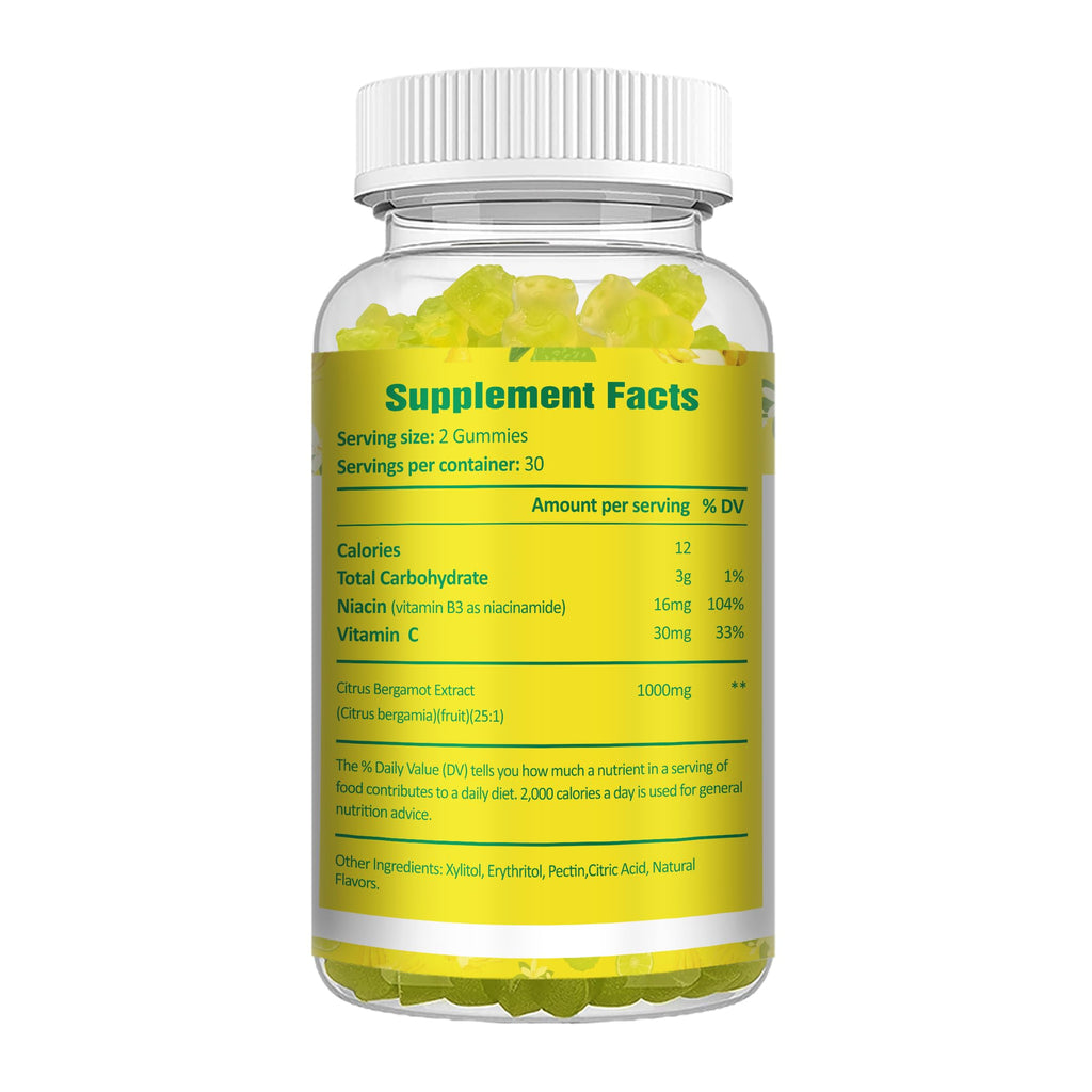 Sugar Free Citrus Bergamot Gummies - All Natural Supplements 25:1 Extract from Italian Bergamot Supplement for Healthy Anti-Aging Sugar-Free Vegan