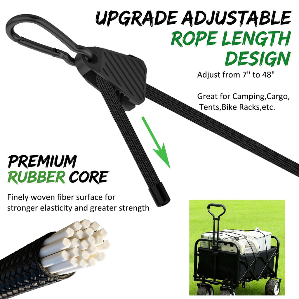 CONBOLA Suction Cups Hooks with 48-inch Adjustable Bungee Cords Set,Adjustable from 7" to 48",Car Camping Essentials Heavy Duty Tie Down Strong Power for RV Boat Window Glass Camping Trap.