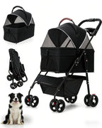 Pet Stroller with Removable Carrier, 35lbs Capacity - One-Click Foldable Dog Stroller, Cat Carrier & All-Terrain Wheels, Compact Travel Pet Stroller for Small to Medium Pets-Black