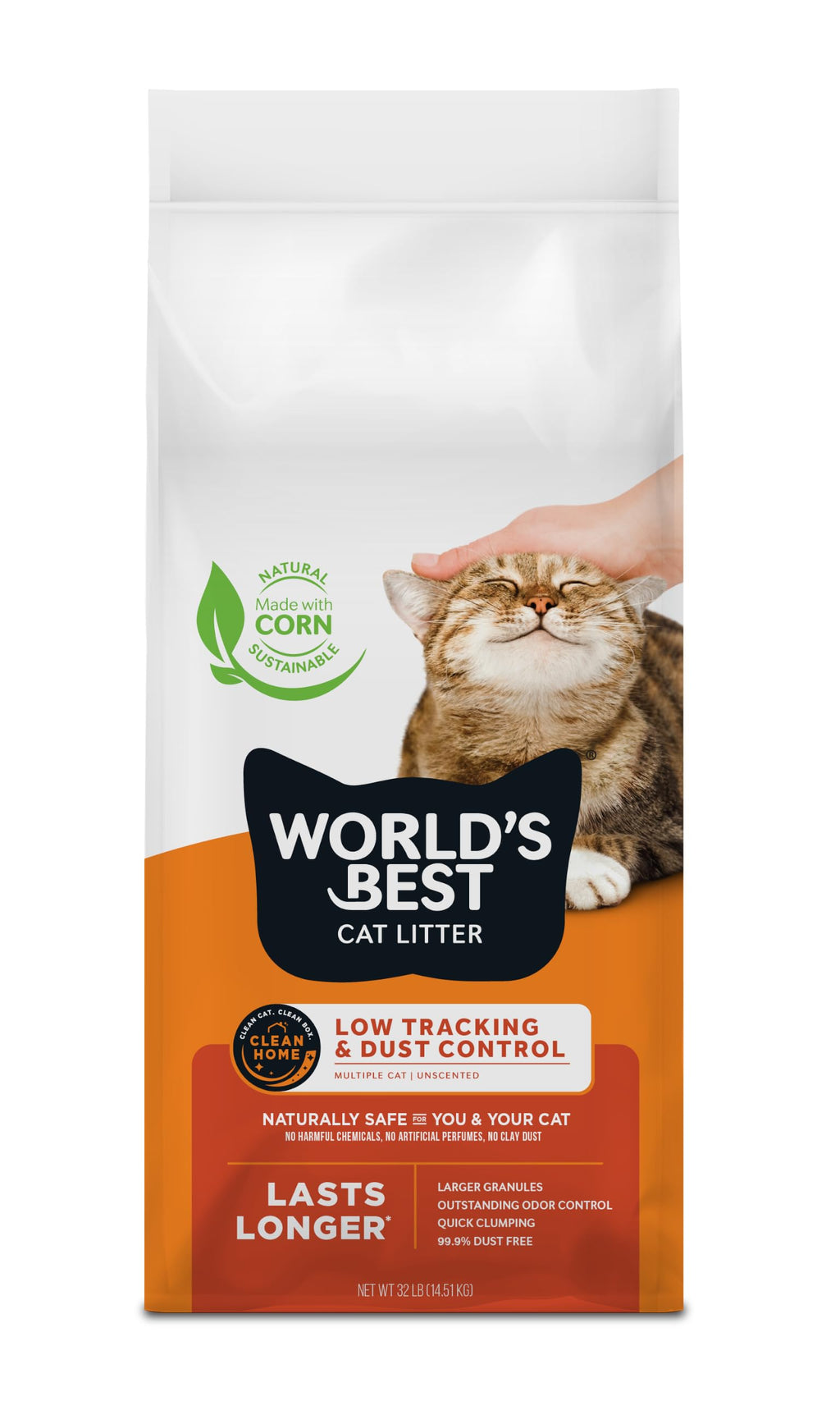 World's Best Cat Litter Low Tracking & Dust Control, Unscented, 32 lb Bag