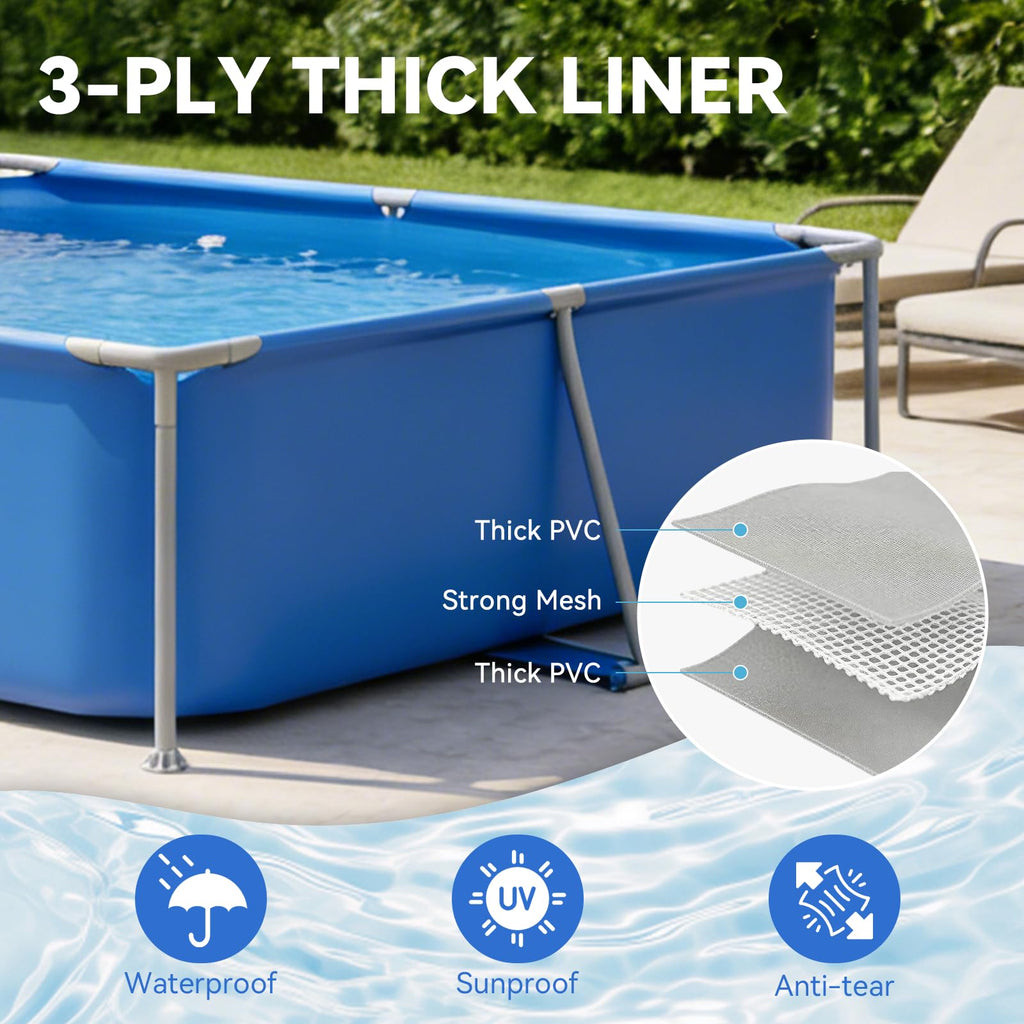 SunSwell Metal Frame Swimming Pool for Family, Rectangle Above Ground Pool for Outdoor, Easy Setup for Backyard, Garden, Camping - Durable PVC
