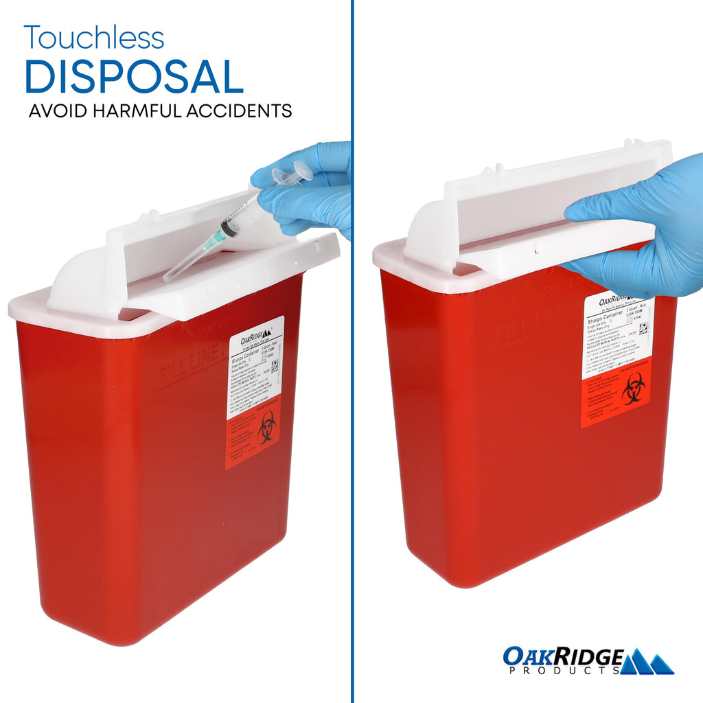 Oakridge Products Sharps Container for Home Use and Professional 5 Quart (5-Pack), Biohazard Needle and Syringe Disposal, Mailbox Style Lid, CDC Certified