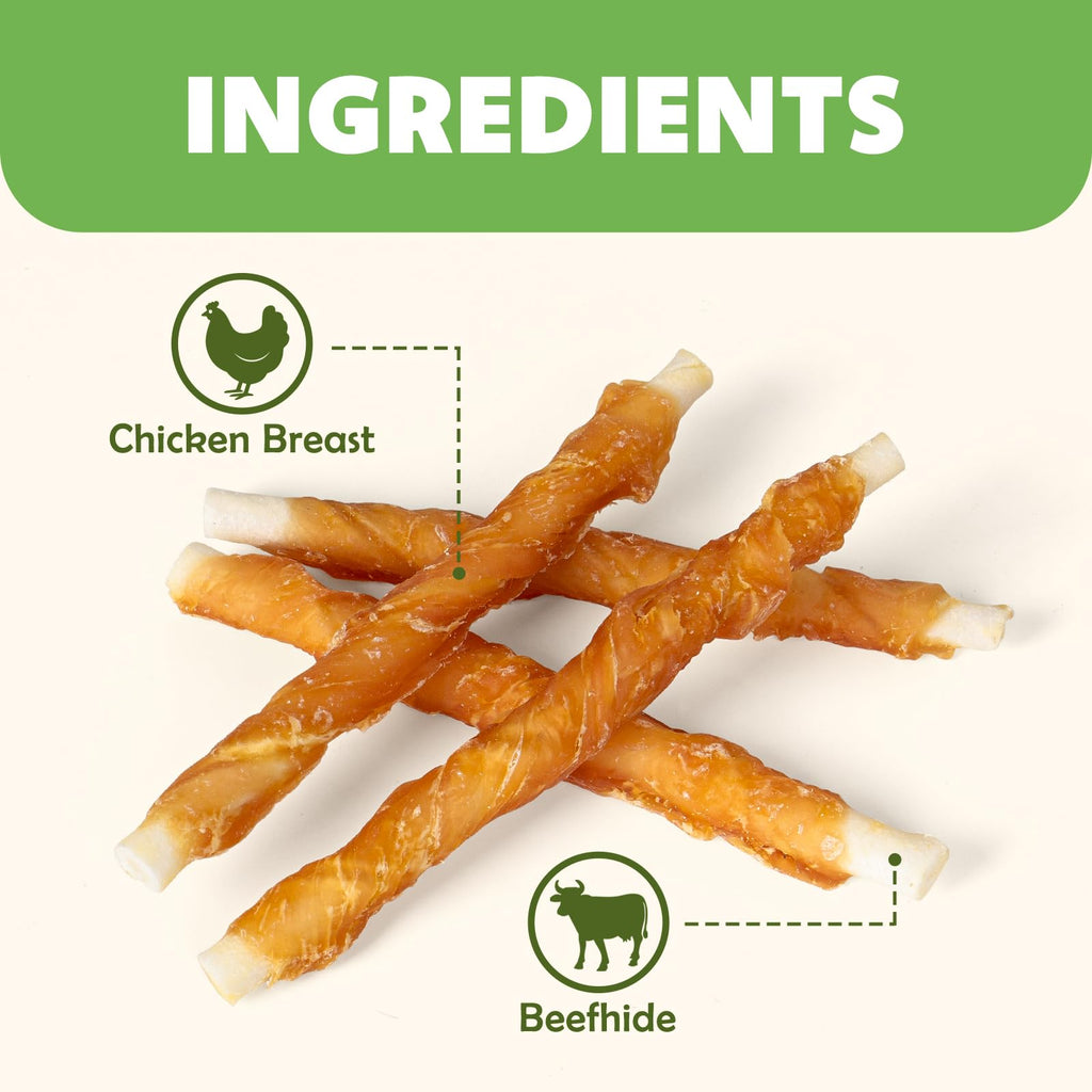 MON2SUN Dog Treats, 5 Inch Chicken Wrapped Rawhide Sticks, 14.11 oz