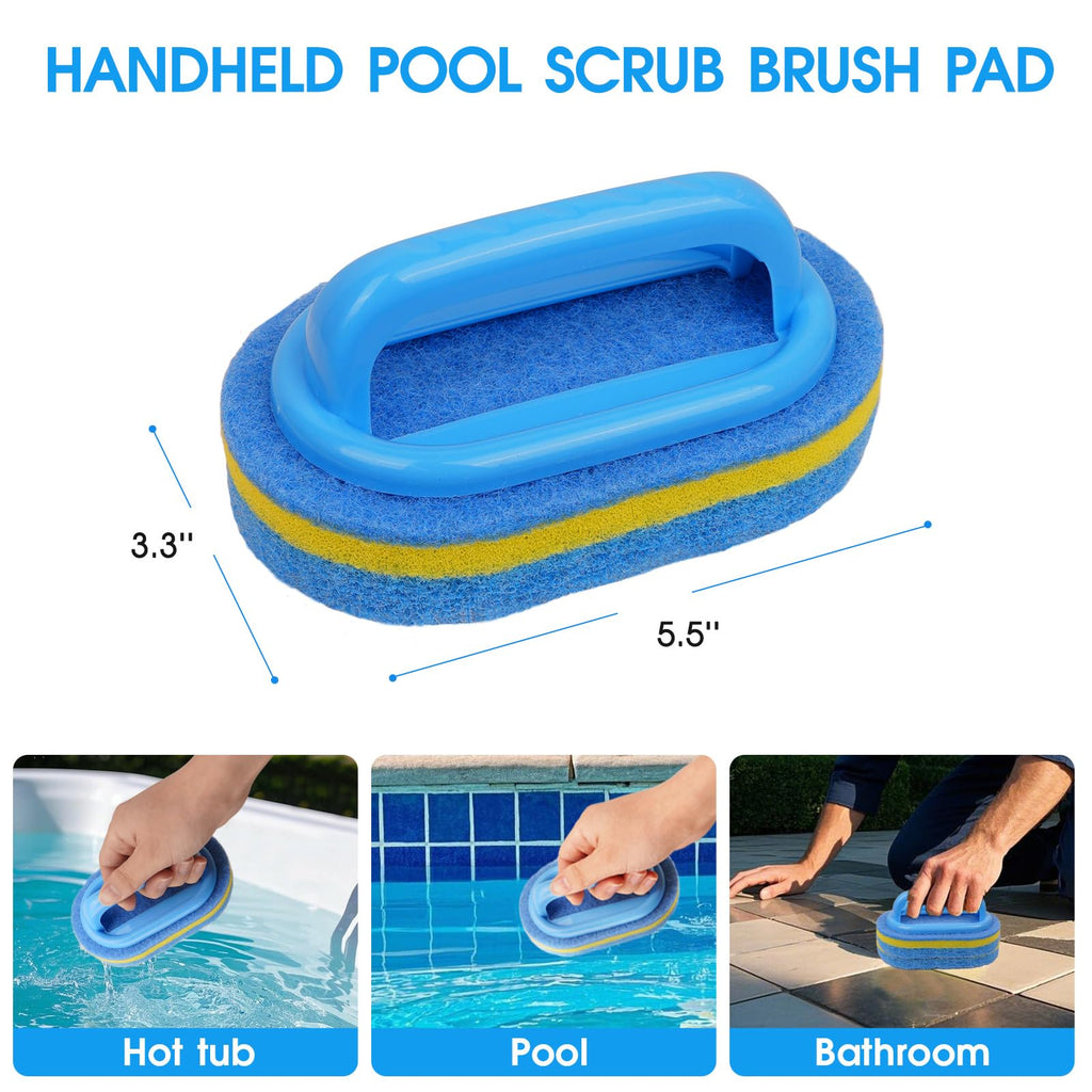 TidyMister All in One Pool Cleaning Kit - 18'' Repairable Pool Nylon Net & 18'' Detachable Round Brush & 11'' Fine Mesh Skimmer Net & Pool Chlorine Floater & Handy Scrubber for Water Line Cleaning