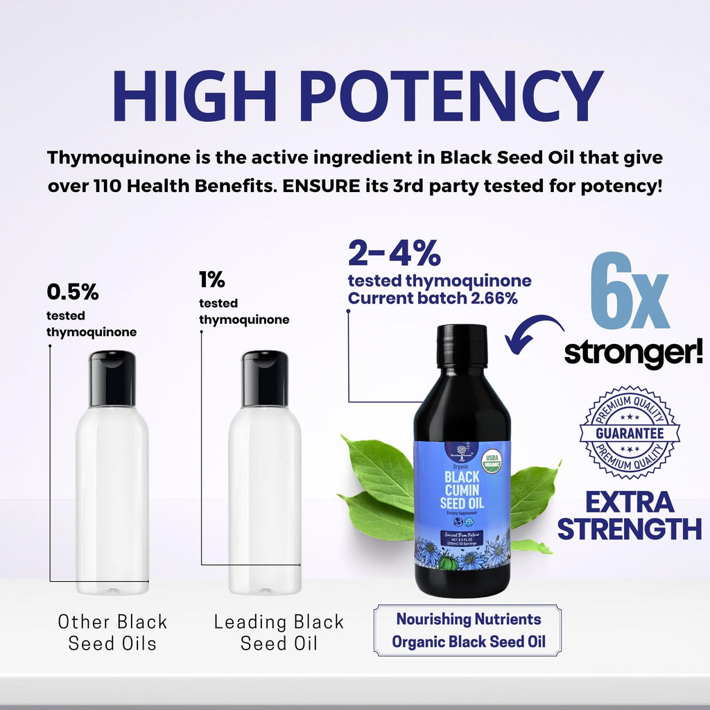 Organic Black Cumin Seed Oil-USDA-Cold Pressed –up to 6X Stronger Thymoquinone - Pure Nigella Sativa Cumin Seeds -Premium Supplement for Immune Support, Skin & Hair (8.5 fl oz)