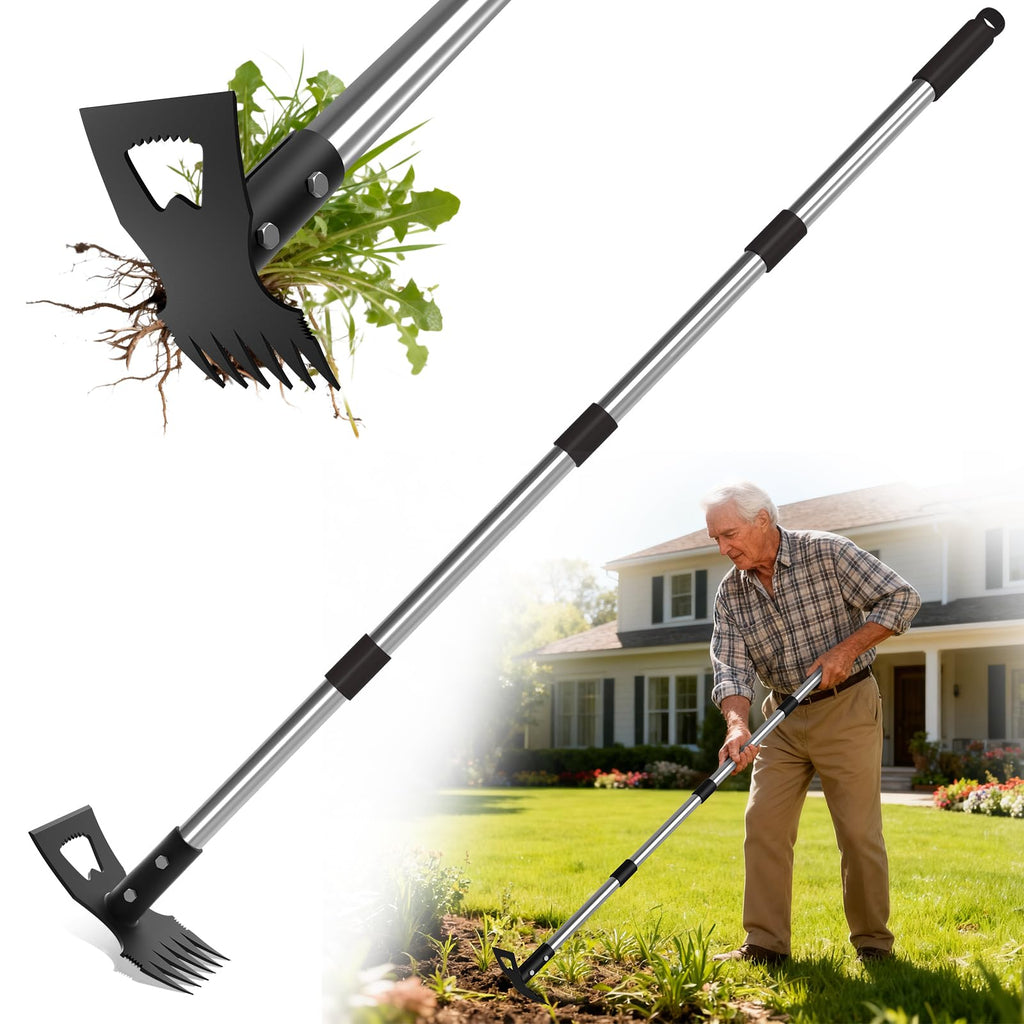Coopvivi 2-in-1 Garden Hoe & Weed Puller Rake, 63" Adjustable Long Handle