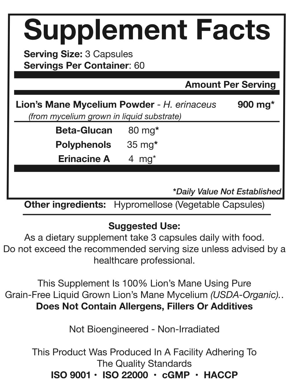 ORIVeDA Lion’s Mane Organic Mushroom Extract 2-Pack - Fruiting Body 180 v-caps, Pure Mycelium 180 v-caps • Supports The Brain and Nervous System