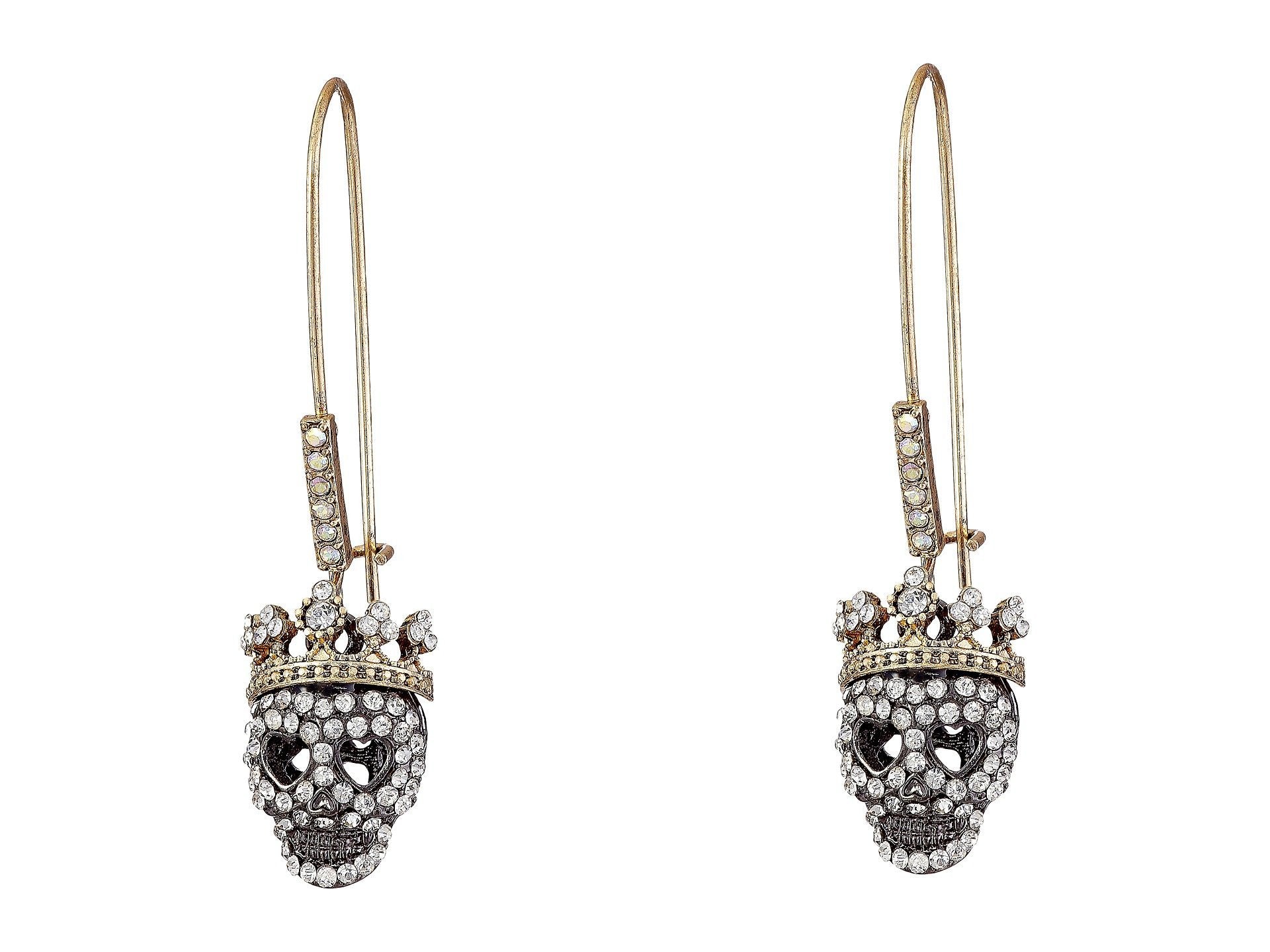 Betsey Johnson Pave Skull Dangle Earrings