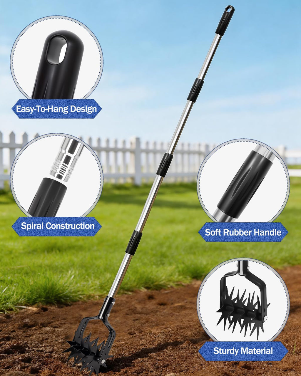 Joyhalo Rotary Cultivator Garden Tool Manual Hand Tiller