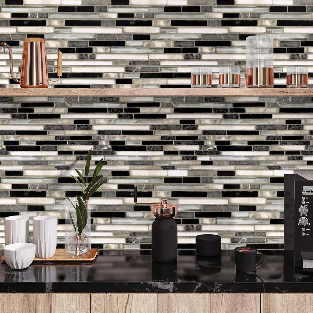 Livebor Peel and Stick Backsplash Wallpaper Kitchen Backsplash Wallpaper 17.7inchx393.7'' Tile Contact Paper Kitchen Peel and Stick Countertops Waterproof Contact Paper for Bathroom Black/Gray