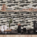 Livebor Peel and Stick Backsplash Wallpaper Kitchen Backsplash Wallpaper 17.7inchx393.7'' Tile Contact Paper Kitchen Peel and Stick Countertops Waterproof Contact Paper for Bathroom Black/Gray