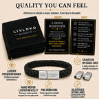 LIVLOKO LONDON Handcrafted Mens Braided Leather Bracelet for Men, Adjustable Stainless Steel Clasp Wrist Bracelet, Motivational Meaningful Personalized Gift for Him, Birthday Fathers Day Gift with Premium Gift Box, Black