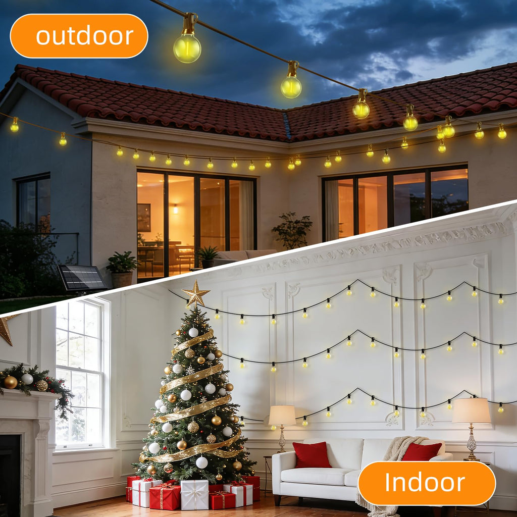 FUANXIEI 150FT Solar Lights Outdoor Waterproof: G40 45M Shatterproof Bulbs Patio Lights - Solar Powered Remote Control 3 Light Modes Dimmable Solar Light - Camping Backyard Garden Deck Outside Yard