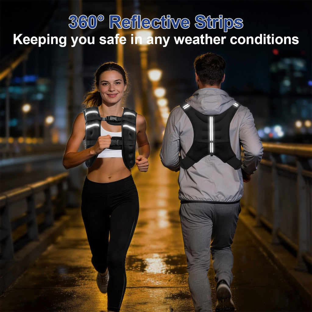 Weighted Vest with Two Adjustment Straps for Men Women, 8lbs/12lbs/16lbs/20lbs Weight Vest with Reflective Stripes for Workout, Strength Training, Running, Fitness, Muscle Building, Weight Loss
