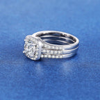 MDFUN 18K White Gold Plated Cubic Zirconia Three-in-One Halo Wedding Engagement Promise Eternity Ring for Women (7)