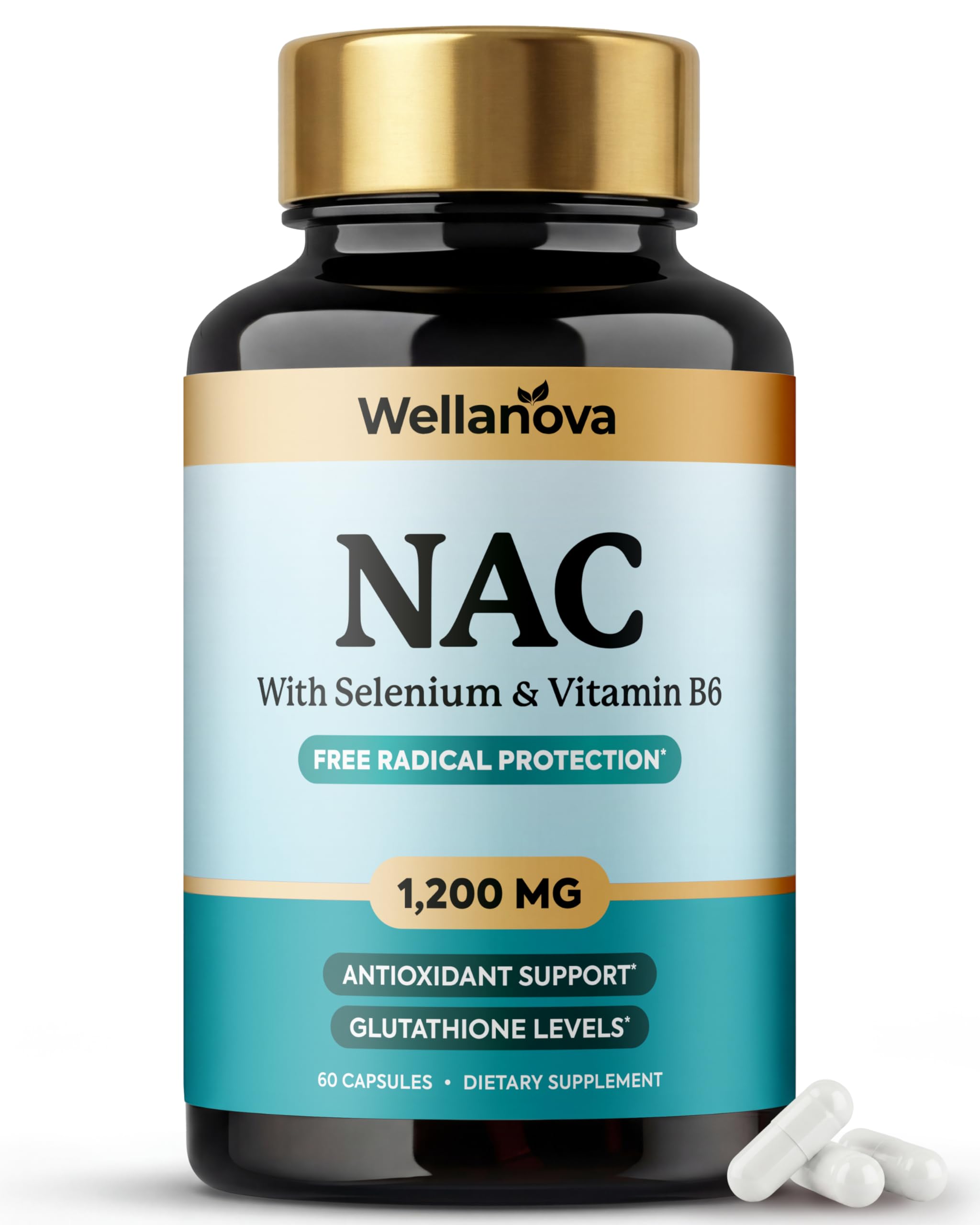 NAC Supplement 1,200 mg – 100% Pure N-Acetyl Cysteine (NAC) with Selenium & Vitamin B6 – Antioxidant & Glutathione Support – 60 Capsules