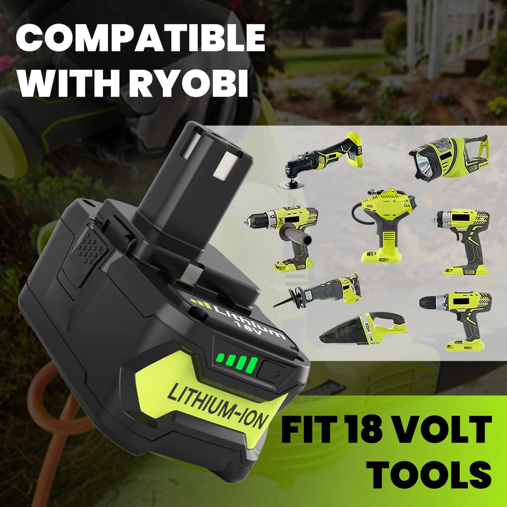 2 Pack Upgrade 8000mAh High Capacity P108 Replacement for Ryobi 18V Battery Lithium ion Compatible with Ryobi 18 Volt Battery P102 P103 P104 P105 P107 P108 P109 P122 Cordless Tool Batteries (Green)