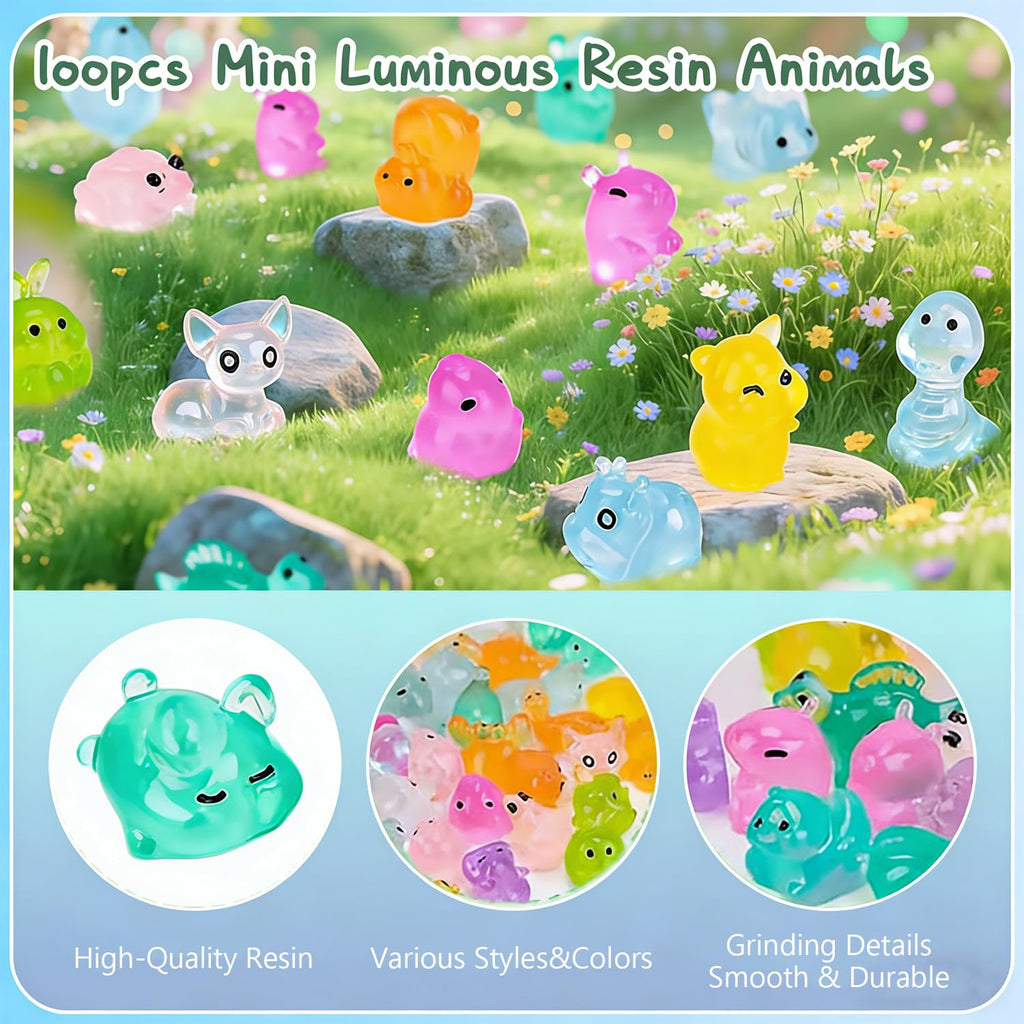 100PCS Mini Glow in The Dark Resin Animals, Blind Bags, Mini Resin Animals for DIY Fairy Garden Micro