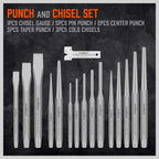 HORUSDY 16-Piece Punch and Chisel Set, Including Taper, Cold Chisels, Pin, Center