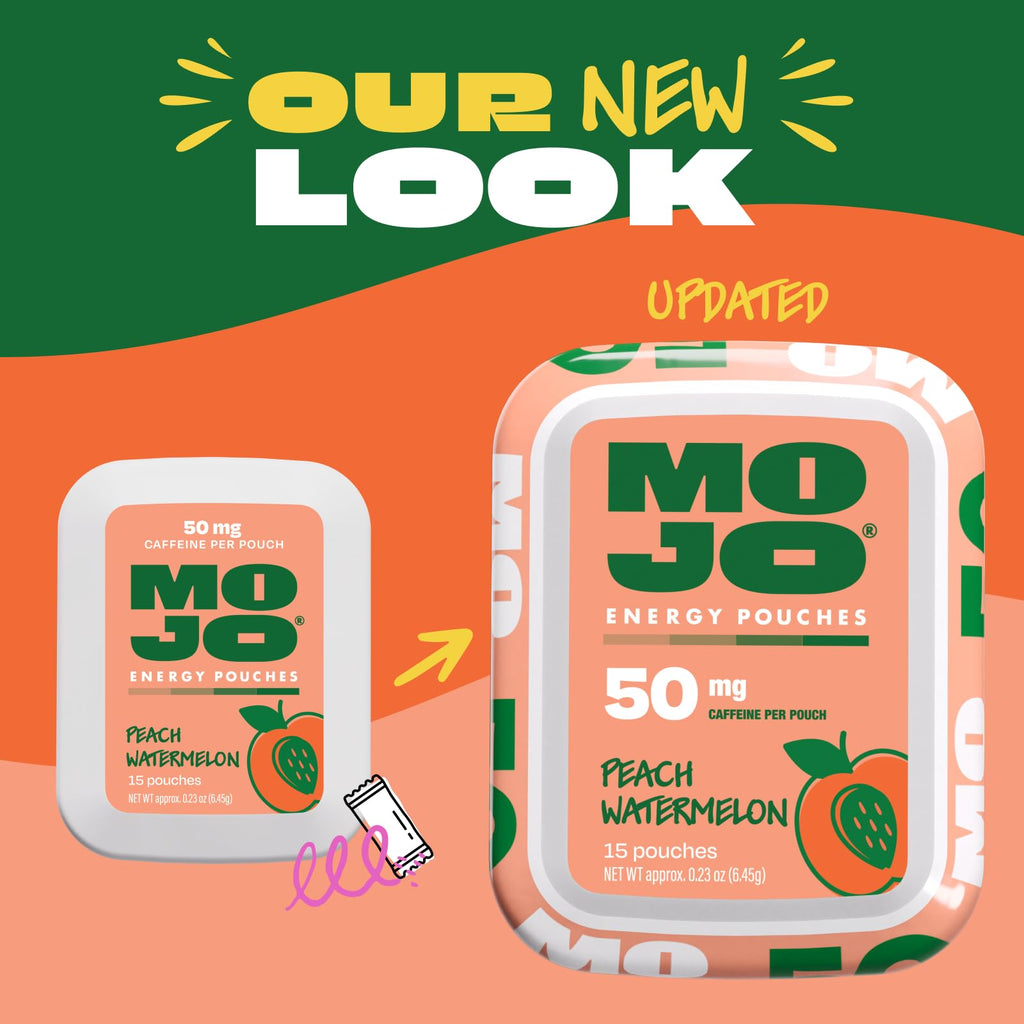 MOJO Energy 50mg Caffeine Pouches, Peach Watermelon, 15 Pouches, 5-Pack