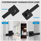 TICONN 1PK Matte Black Door Handles Interior, Reversible Square Door Levers Knob for Hallway, Bedroom, Bathroom (No Lock, 1PK Passage)