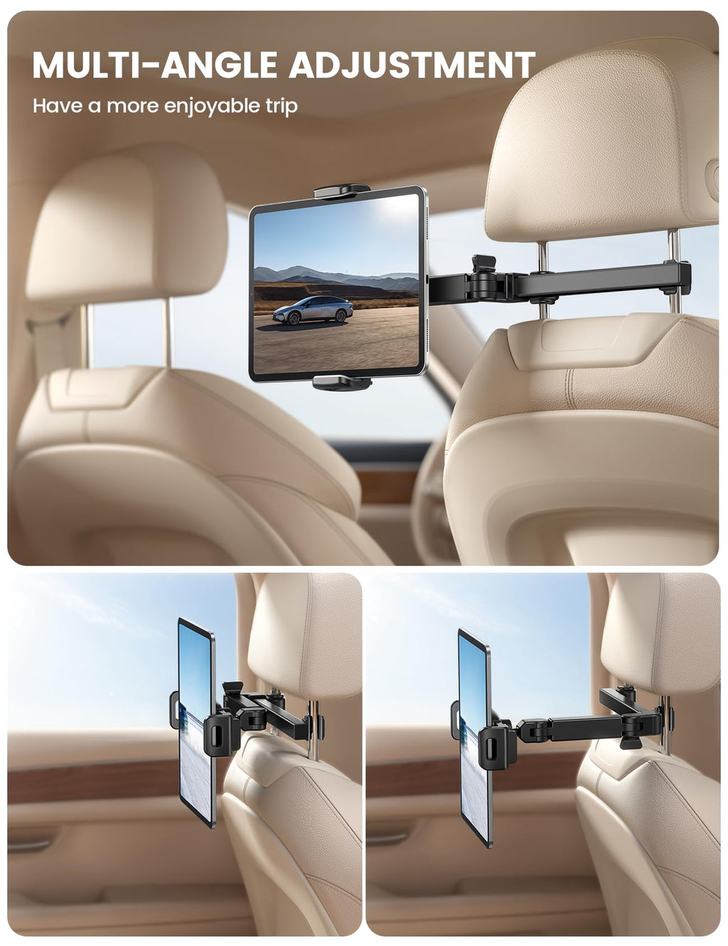 Lamicall Car Headrest Tablet Holder, 3 in 1 Extension Adjustable Arm