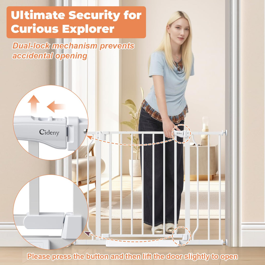 Cideny Baby Gate Auto Close, 29"-40" Dog Gate Indoor for Stairs & Doorways