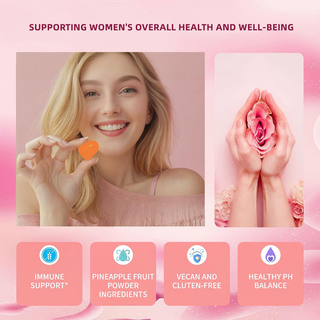Women's Probiotic Gummies – Feminine pH Balance Probiotics Gummies & Vaginal Flora Support – Digestive Health – Vegan, Gluten-Free – Hawaiian Pineapple Gummy – 60 Count (30 Servings)（P1）