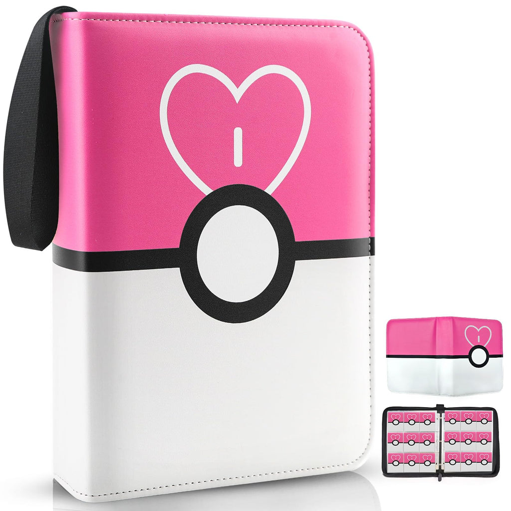 900 - Pockets Trading Card Binder with Removable 50 Sleeves, Card Collector Album with Zipper, Portable Card Holder Book Fits Sports Card, Game Card - Pink