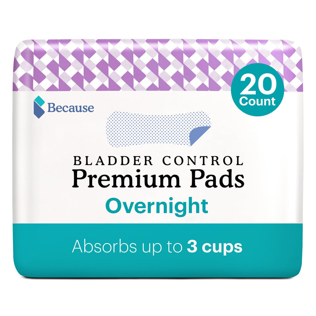 Because Incontinence Pads for Women - Extra Heavy Absorbency, Overnight Postpartum Incontinence Liners, 12hr Nighttime Leak-Free Protection, 20 Count
