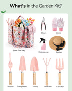 Grenebo Gardening Tools 10-Piece Garden Tool Set with Floral Bag, Pink Red