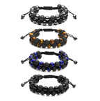 Jovivi 4pcs Mens Lava Rock Stone Essential Oil Bracelet Tiger Eye Agate Beads Double Layer Bracelets Macrame Adjustable Braided