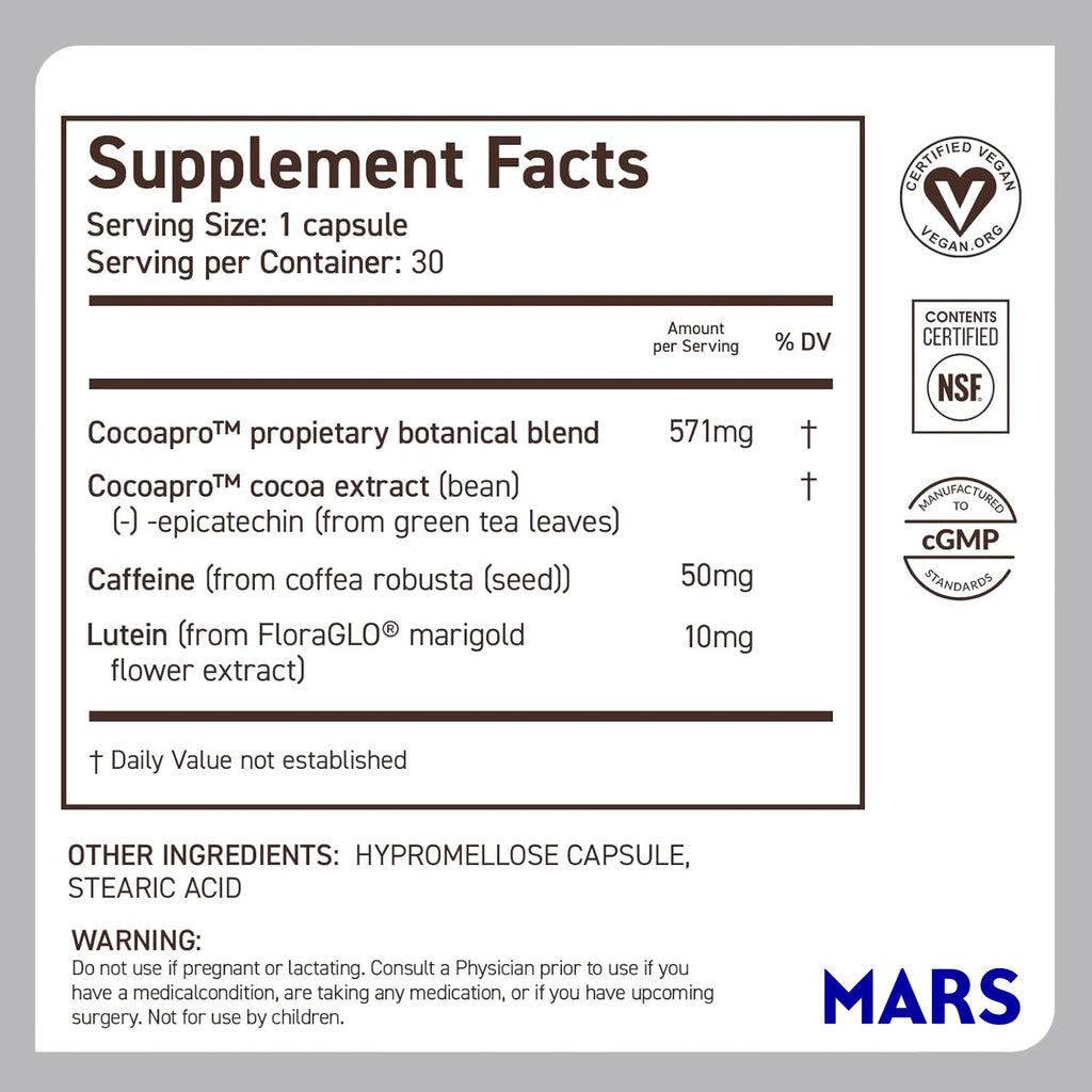CocoaVia Memory & Focus Brain Supplement, 90 Day, Cocoa Flavanol Blend, Lutein, Added Caffeine for Boost. Improve Cognitive Function, Attention, Vegan & Plant Based, 90 Capsules