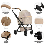 Foldable Dog Stroller Portable Compact Pet Stroller for Small Medium Dogs Cats Up to 35lbs One Click Folding Large Cat Carriage with Adjustable Canopy, Storage Basket - Khaki