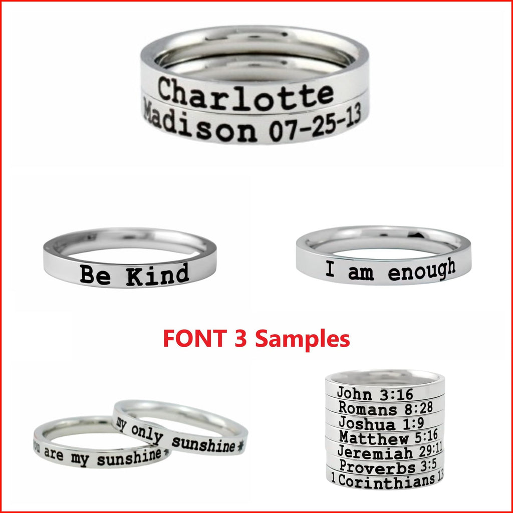 Love Statement Gifts Name Ring - Custom Text Stainless Steel Band Ring, Personalized Gift for Her & Him, for Valentines Day, Anniversary Birthday Graduation Christmas Bridesmaids Wedding