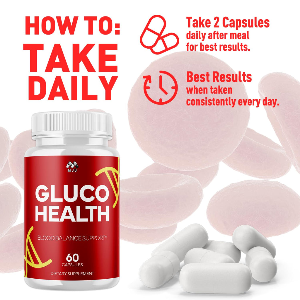 (2 Pack) Gluco Health Capsules, Official Glucohealth Support Pills with All Natural Ingredients, Advanced Gluco Health Formula Health Supplement with Maximum Strength Vitamin Formula (120 Capsules)