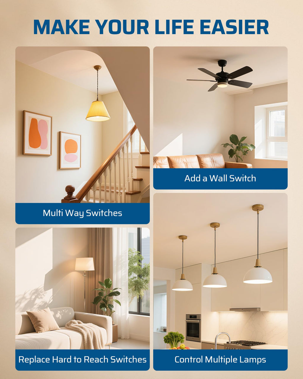 DEWENWILS Wireless Light Switch and Receiver Kit, 15A/1875W High Power, No Wiring, Magnetic Remote Control, 100FT Range, Programmable, for Ceiling Lights, Fans, Lamps