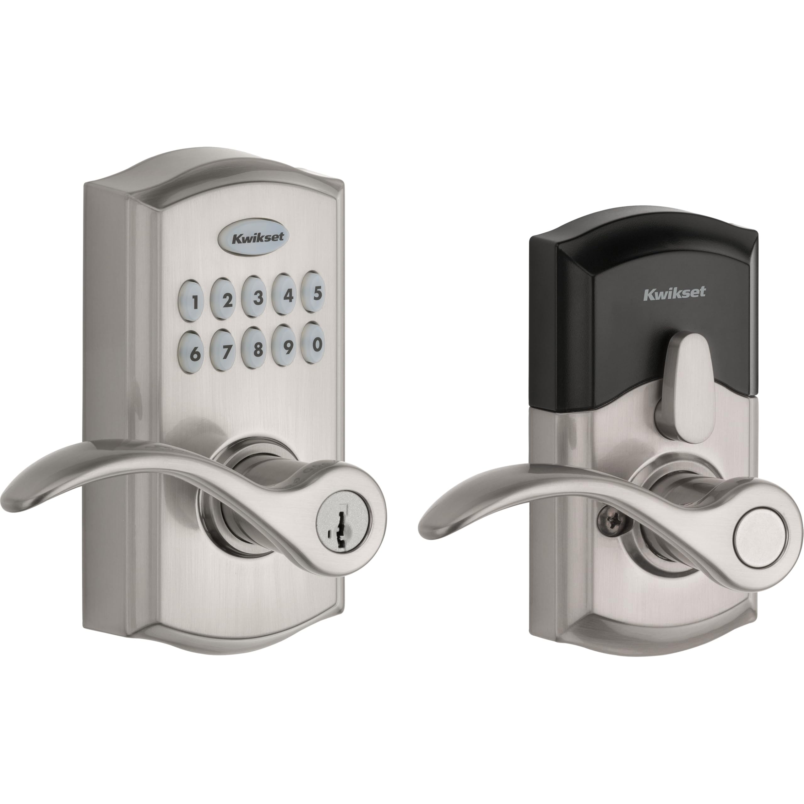 Kwikset SmartCode 955 Pembroke Light Commercial 10-Button Keypad Electronic Lever, Convenient Keyless Entry, 3-Year Battery Life and High Traffic Durability in Satin Nickel