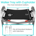 Vive Walker Tray for Folding Walker - (w/Cup Holder) - Adult Mobility Accessories - Fits Standard Walkers - Medical Table for Seniors Non Slip Mat for Food - Removable & Easy Assembly (Black)