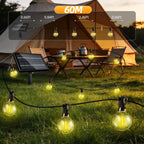 FUANXIEI 150FT Solar Lights Outdoor Waterproof: G40 45M Shatterproof Bulbs Patio Lights - Solar Powered Remote Control 3 Light Modes Dimmable Solar Light - Camping Backyard Garden Deck Outside Yard