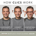 Clic Magnetic Reading Glasses for Men or Women, Computer Readers, Original Long (M-L, Black, 2.00 Magnification)