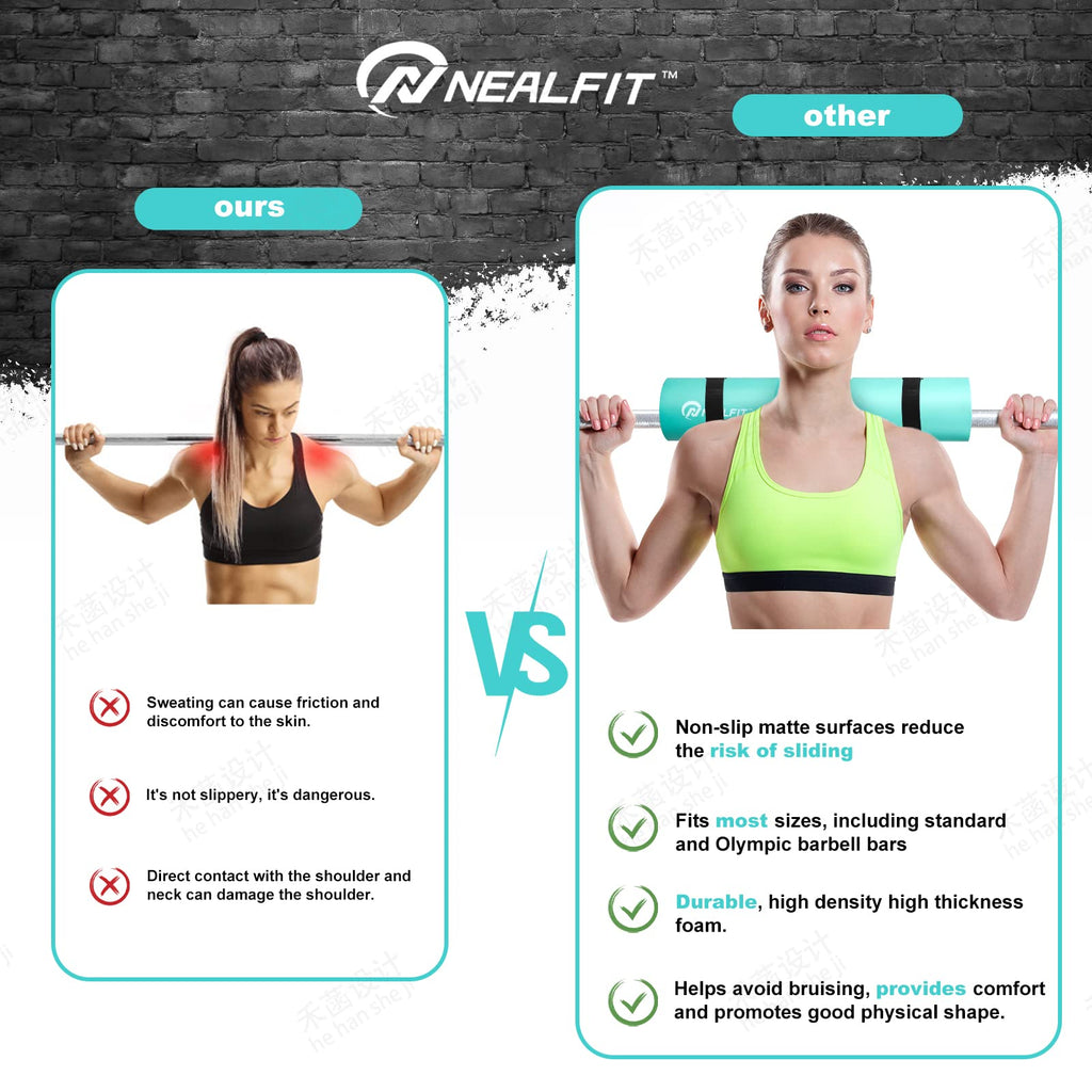 NEALFIT Barbell Pad Squat Pad for Squats���Squat Bar Pad���Great for Weightlifting,Lunges and Hip Thrusts���Foam Sponge Pad���Fit Standard and Olympic Bars Perfectly (Mint Green)