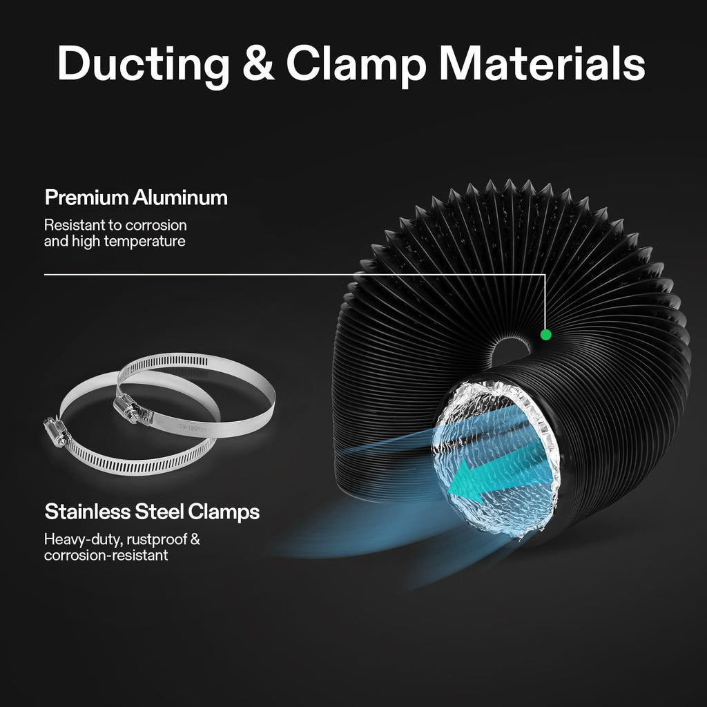 VIVOSUN 4'' Flexible Aluminum Duct, 25 FT Long Heavy-Duty Multi-Layer Air Hose for HVAC Ventilation, Dryer Vent Hose for Grow Tents and Duct Fan Systems, 2 Clamps Included