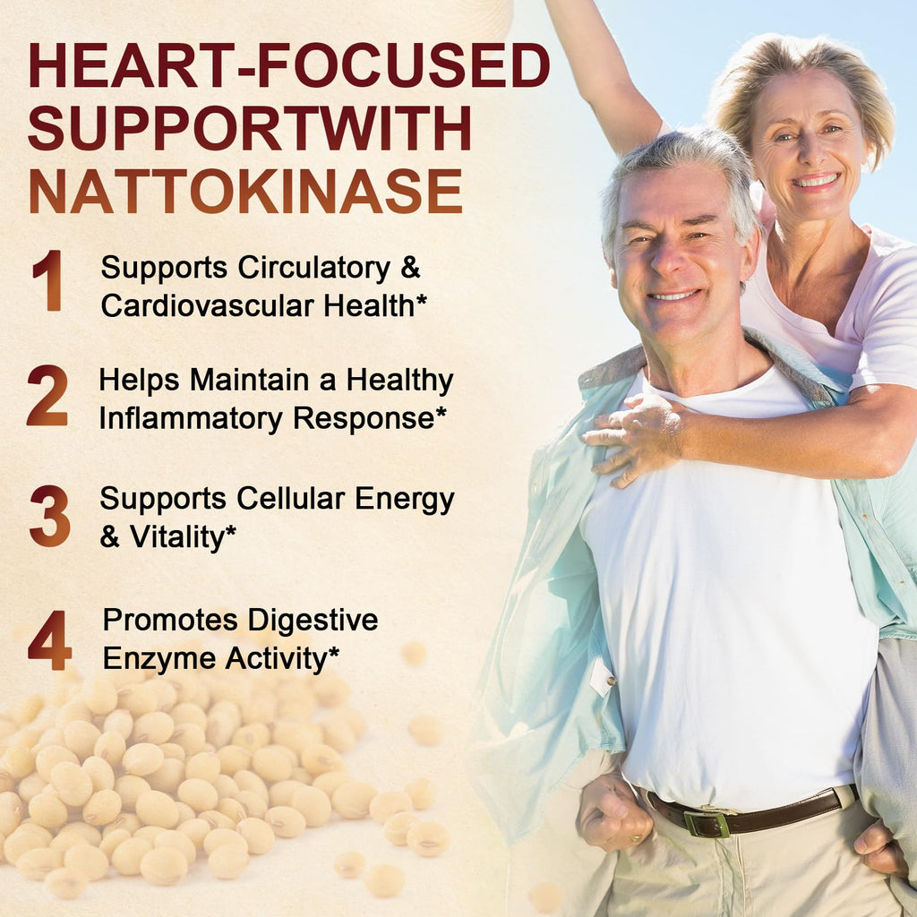 AIQIUSHA Nattokinase 10,000 FU with Serrapeptase, Bromelain & CoQ10, Triple Enzyme Complex from Fermented Soy Extract, Herbal Blend with Turmeric & Olive Leaf, Enteric Softgels, Non-GMO, 240 Count