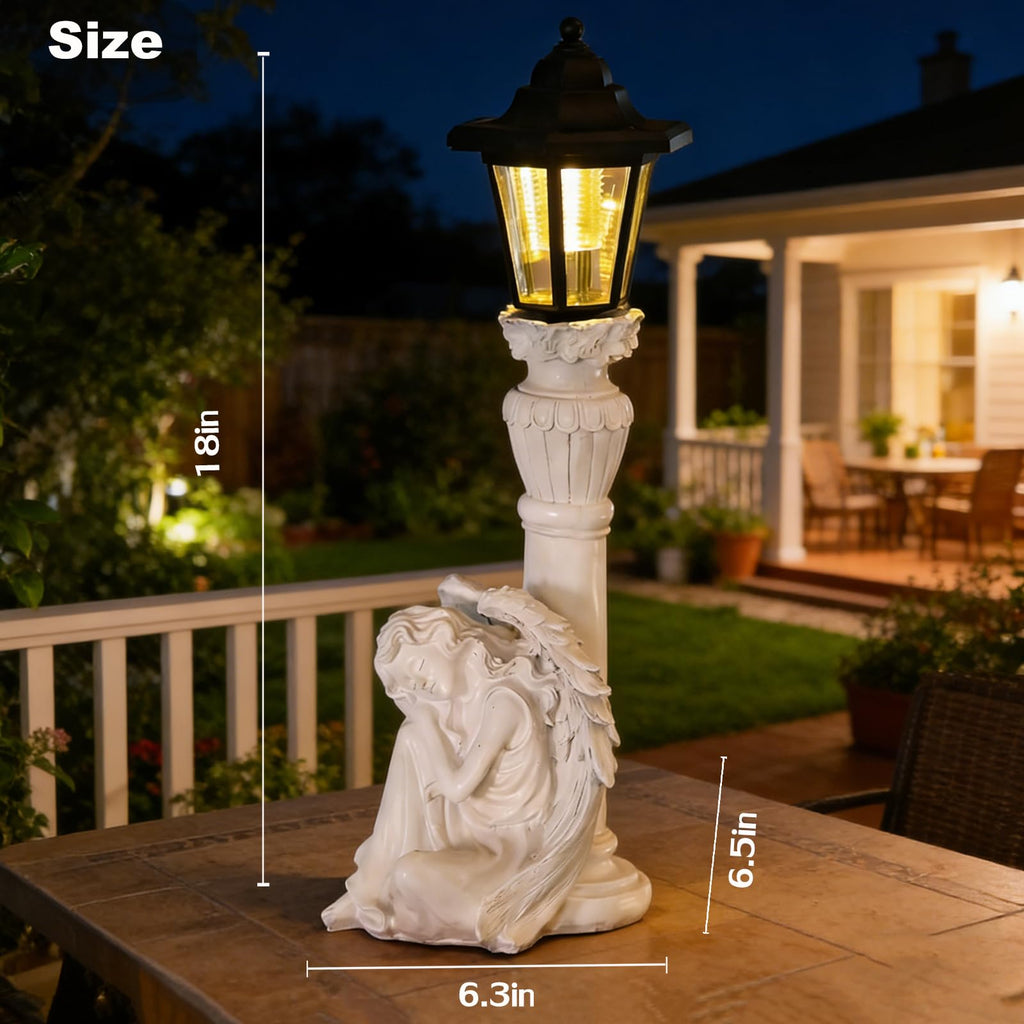 Solar Angel Garden Statue, 18" Roman Columns Angel Statue with Solar Lights Outdoor Waterproof, Resin Deocr Angel Figurine for Yard Patio Lawn Ornaments, Angel Gifts for Women Mom Grandma