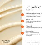 Advanced Clinicals Brightening Vitamin C Body Cream + AHA Exfoliating 10% Glycolic Acid & Lactic Acid Lotion 2PC Skincare Set For Women & Men To Reduce Appearance Of Dark Spots & Uneven Skin Tone