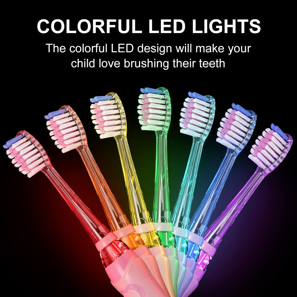 SEAGO Kids Electric Toothbrush with 2 Mins Brushing Timer and 4 Replacement Brush Heads, Rainbow LED Light Makes Brushing Fun, Boys Battery Powered Toothbrush for 4-12 Years Old，SG-977(Green)