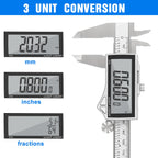 Adoric Digital Caliper, Caliper Measuring Tool Stainless Steel Vernier Caliper Digital Micrometer with Large LCD Screen, Easy Switch from Inch Metric Fraction, 0-6" Caliper Tool for DIY/Household