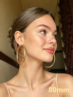 Bestyle 5mm Thick Gold Hoop Earrings Lightweight Chunky Hoop Earrings Hollow Tube Hypoallergenic Trendy Stainless Steel Eearrings for Women 40mm
